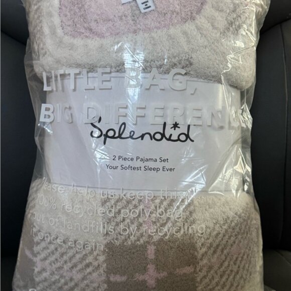 NWT Splendid Fuzzy Sweater 2 Piece Set Checkered Pajama Size L - Picture 5 of 6